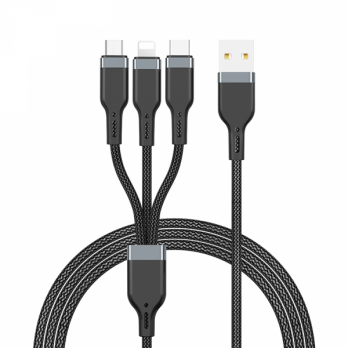 Платновый кабель USB-кабель Wiwu PT05 Platinum 3 В 1 для Lightning Micro (1,2 метра) - черный