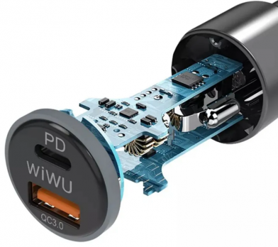 Автомобильное зарядное устройство WiWU PC100 Type-C PD+QC3.0 Quick Charge Car Charger 36 Вт Grey
