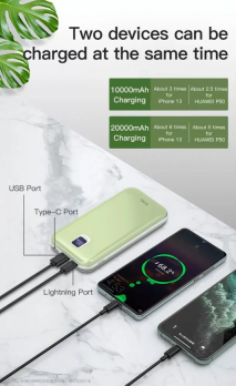 Внешний аккумулятор WiWU JC-16 Dual Port USB C 20W Ultra-Fast Charge Power Bank 10000мАч Green