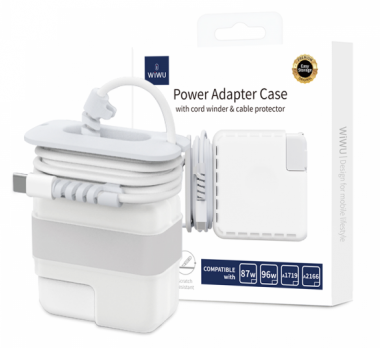 Чехол для адаптера питания WiWU Power Adapter Case for Macbook with cord winder & cable protector 87W, 96W, A1719, A2166 (White)