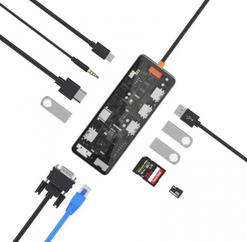 Хаб USB Wiwu Cyber CB011 USB-C - USB3.0-SD-TF-HDMI-RJ45-VGA-PD + 3.5mm 6936686411769