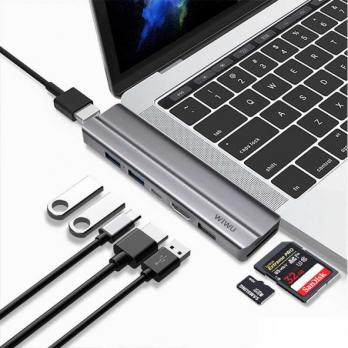 Переходник - Хаб WiWU T9 x2 Type C to x2 HDMI, x2 USB 3.0, USB 2.0, Type C, Cardreader 8 in 1 Adapter (Grey)
