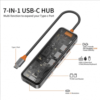 Хаб WiWU Cyber 7 in 1 USB C Multifunction Cyber Hub - Space Gray (CB007)