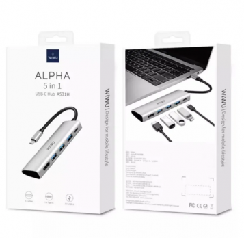 Хаб WiWU Alpha A531H Type-C to 3 x USB 3.0 + HDMI + Type-C 5 in 1 Adapter Grey