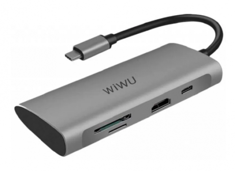 Переходник - Хаб WiWU Alpha 731HP Type C to x3 USB 3.0, Type C, HDMI, Cardreader 7 in 1 Adapter Grey