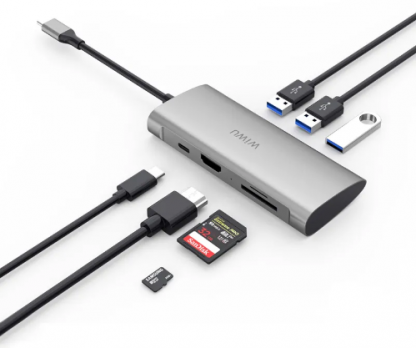 Переходник - Хаб WiWU Alpha 731HP Type C to x3 USB 3.0, Type C, HDMI, Cardreader 7 in 1 Adapter Grey