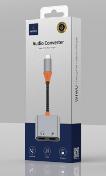 WIWU LT11 Type-C - аудиоадаптер с двойной тип-с - серый